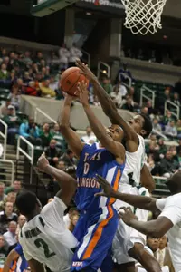Marquez Haynes goes up for two against Michigan State