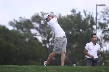Bryce Easton tees off during the first day of play at the UTA/Waterchase Invitational.