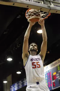Jordan Reves throws down a dunk against Louisiana Tech. He posted eight points and 13 rebounds in the win.