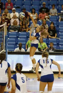 Taylor Gross led the team with 12 kills against the Bobcats.