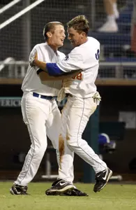 Mavs celebrate comeback win against UCA.