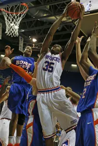 Brandon Edwards pulls down in a rebound in Tuesday's loss.