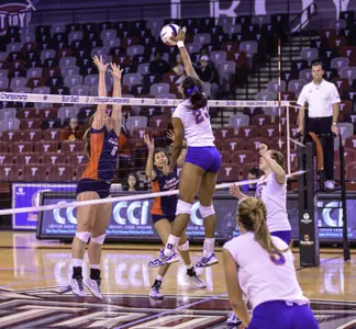 Charmaine Whitmore earned her fourth double-double of the year in kills and total blocks.