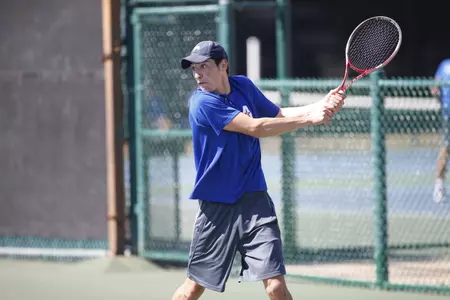 Sophomore Marek Pesicka won his singles competition against the Aggies.