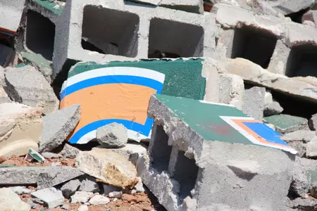 Pieces of the home dugout.