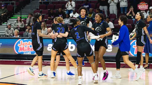 On Court Team Celly WAC Tournament vs Tarleton State