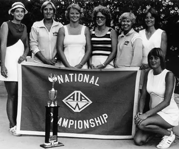 The Lady Mocs 1978 AIAW National Championship team with Elizabeth Sharp Henderson, Julie Dunn Heim, Kathy Kolankiewicz, Phyllis Blackwell, Alice Tym, Susan Carson and Sue Turberville Bartlett.
