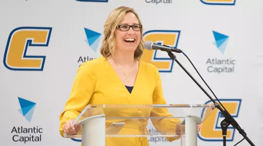 Press conference to introduce Katie Burrows as the new women's basketball coach Friday, June 1, 2018.