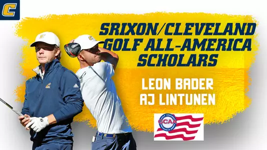 Graphic celebrating All-America Scholars A.J. Lintunen & Leon Bader.