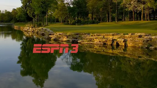 A look at the 9th green at the Honors Course. ESPN3 logo is situated in the water that runs along the rocky shore on the left side of the green.