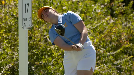 Megan Docherty applies some body language to her tee shot.