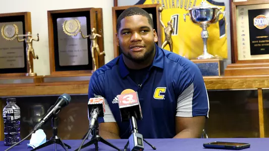 Devonnsha Maxwell fields media questions at this week's press conference.