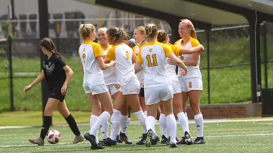 soccer team celebrates goal