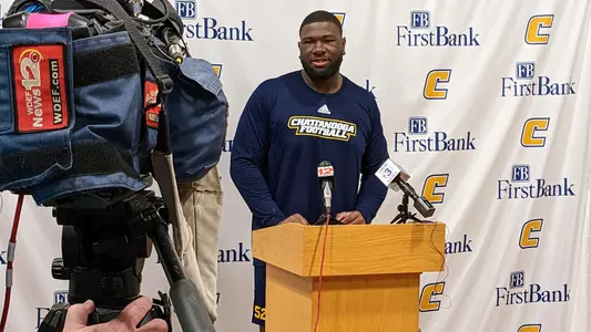 McClendon Curtis speaks with the media at the Mocs weekly press conference.