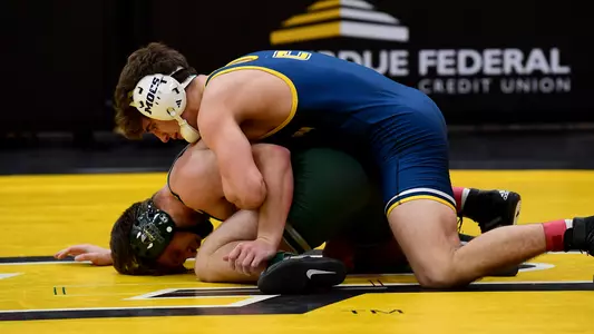 Jackson Hurst works his opponent in a keying the team win over Cleveland State.