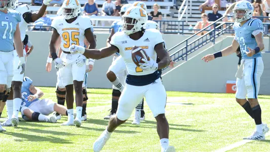 Reuben Lowery III celebrates a fumble recovery at The Citadel.