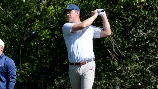 Connor Nolan watches the arc of his driver in Augusta.