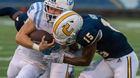 Kam Brown makes a crunching tackle in the win over The Citadel