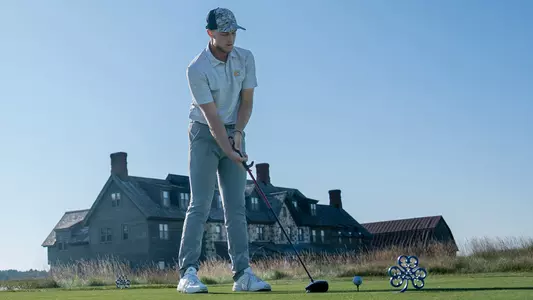 Garrett Engle mentally pictures his tee shot on the tee at Erin Hills