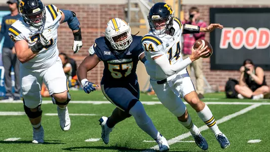 Jamarr Jones pressures ETSU QB in the Mocs dominating win