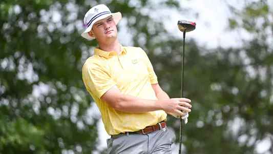 Paul Conroy admires his drive in the final round of the SoCon Championships