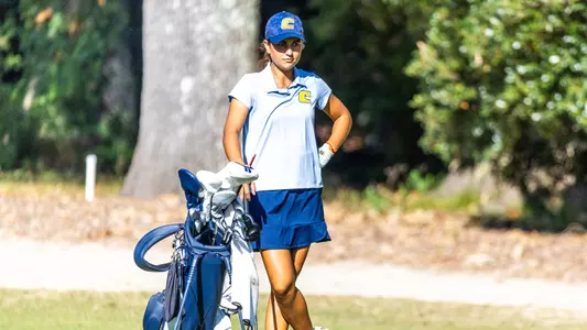 Violeta Fernandez-Tagle considers her options from the fairway at ODU
