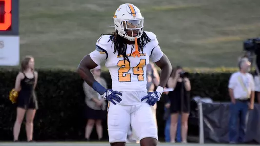 Josh Battle suveys the offense pre-snap in the win at Wofford