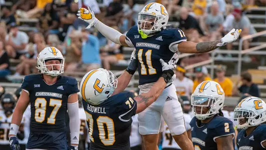 Sam Phillips and Griffin McDowell celebrate a Phillips TD in the win over Kennesaw State