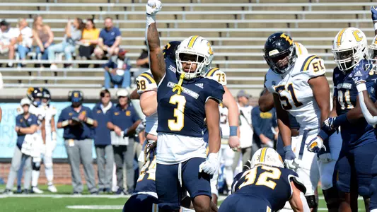 Clay Fields III signals for 4th down after another defensive stop in the win over ETSU
