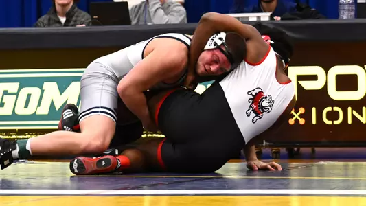 Logan Andrew gets the first of three takedowns in clinching win over Gardner-Webb