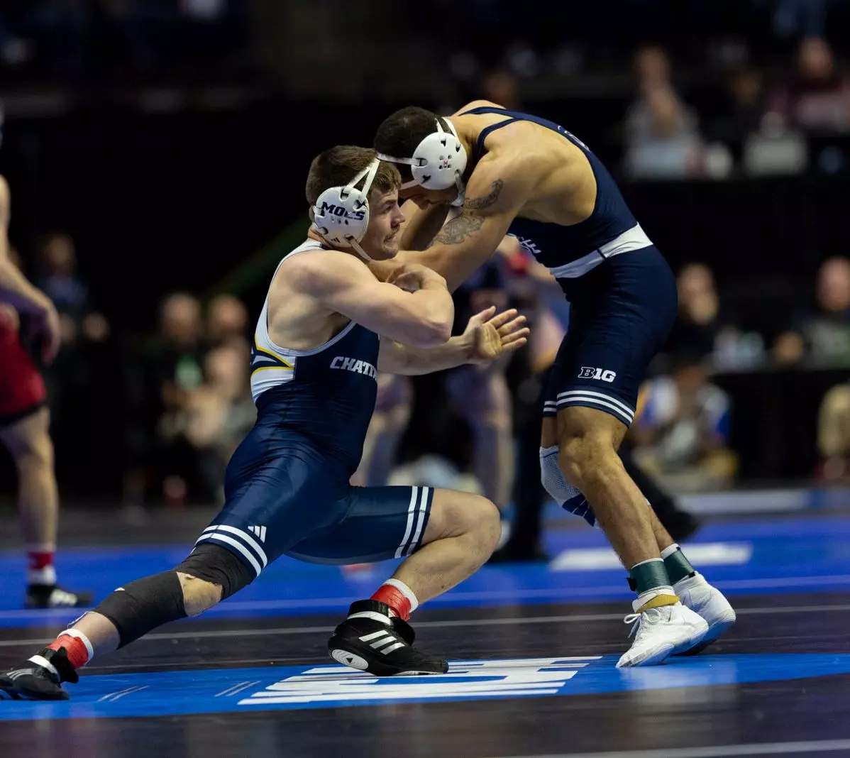 Matthew Waddell in first round action at the NCAA Wrestling Championships.