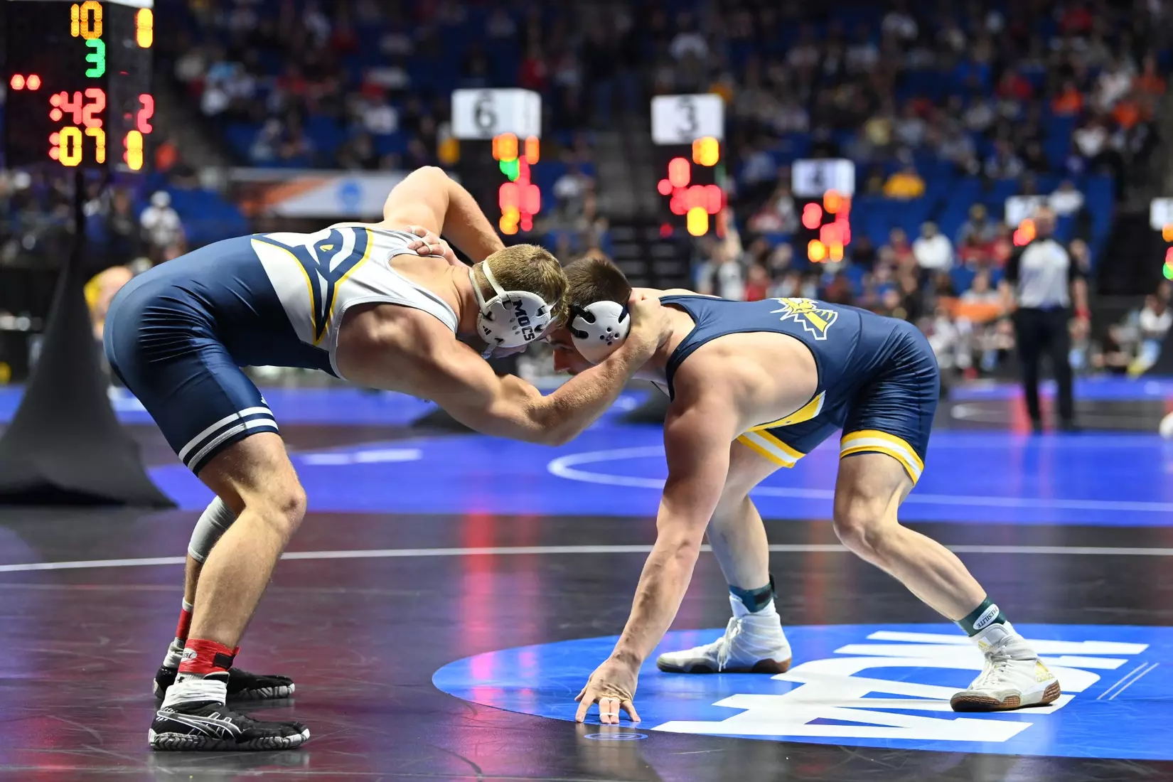 Rocky Jordan in first round action at the NCAA Wrestling Championships.