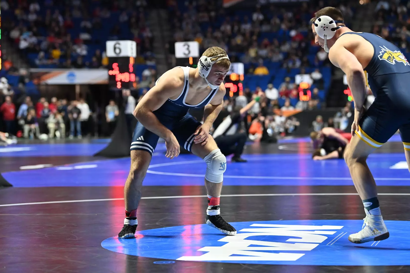 Rocky Jordan in first round action at the NCAA Wrestling Championships.