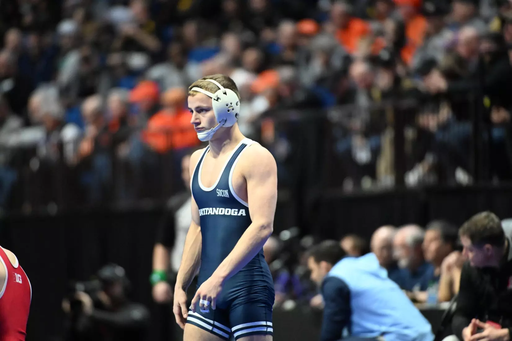 Brayden Palmer in first round action at the NCAA Wrestling Championships.