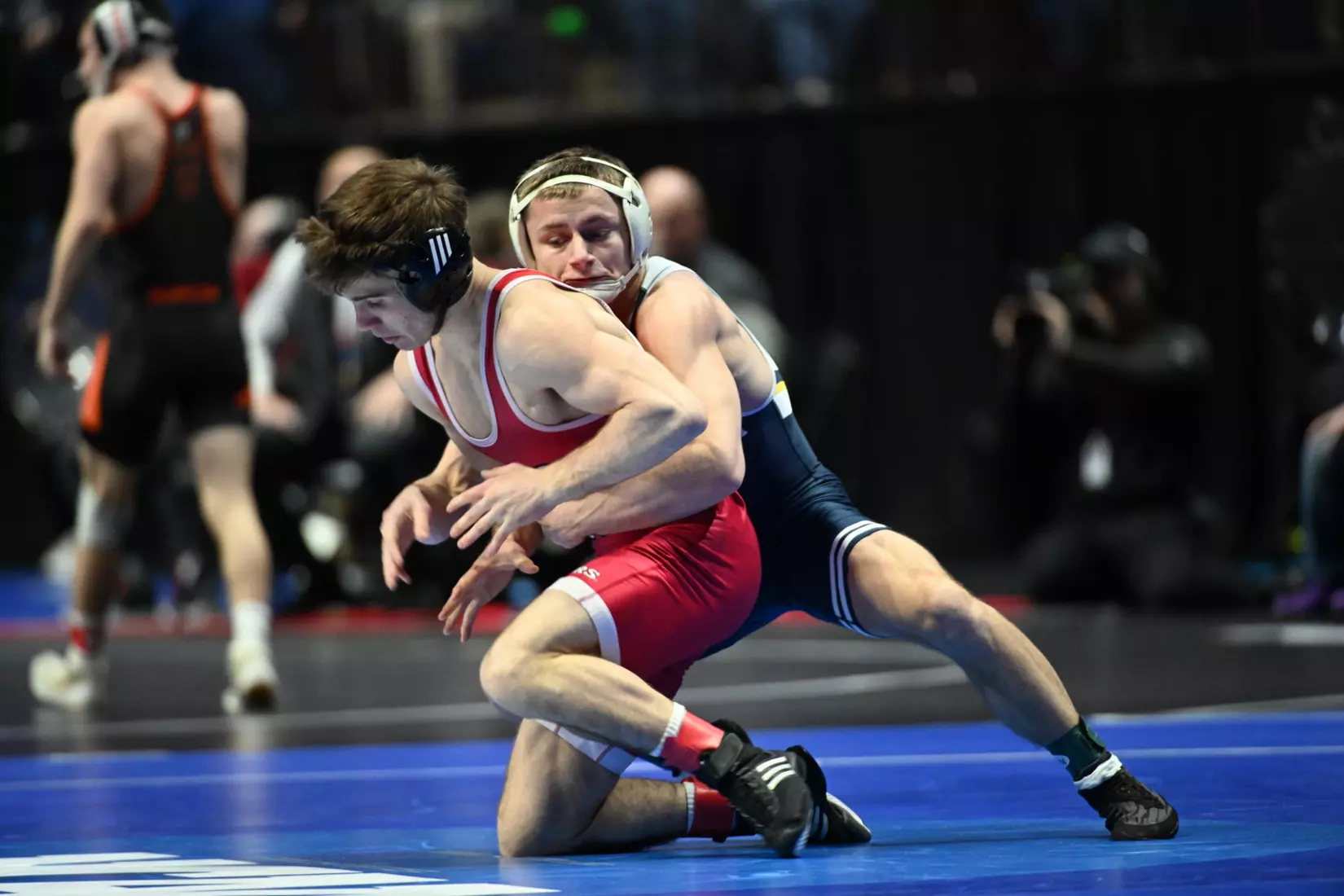 Brayden Palmer in first round action at the NCAA Wrestling Championships.