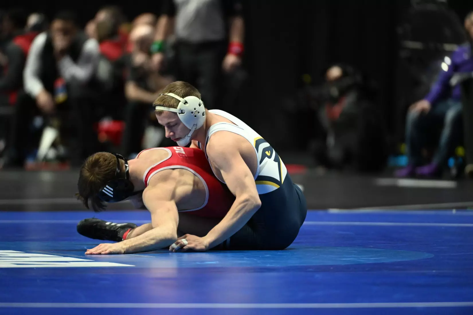 Brayden Palmer in first round action at the NCAA Wrestling Championships.