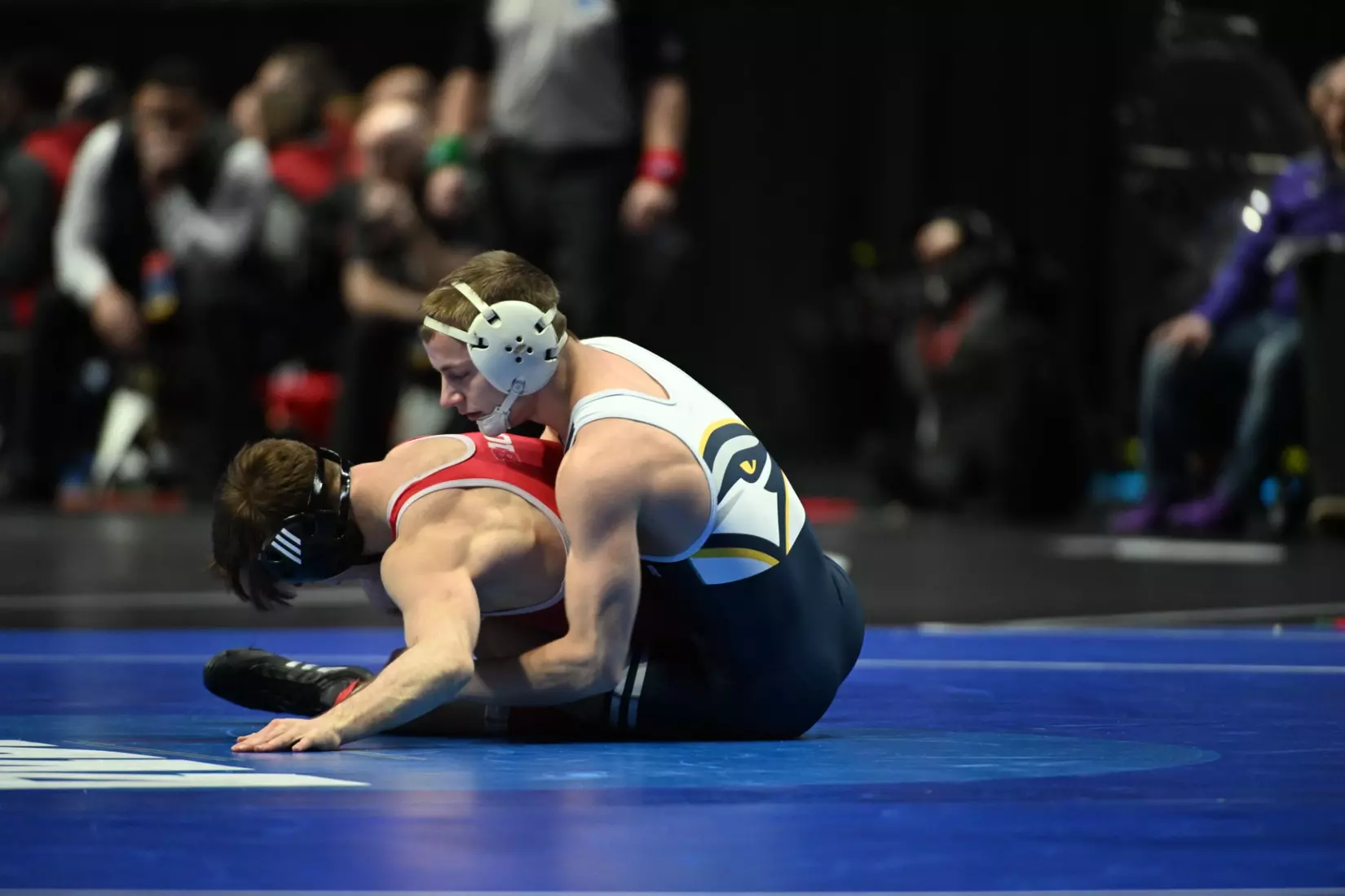 Brayden Palmer in first round action at the NCAA Wrestling Championships.