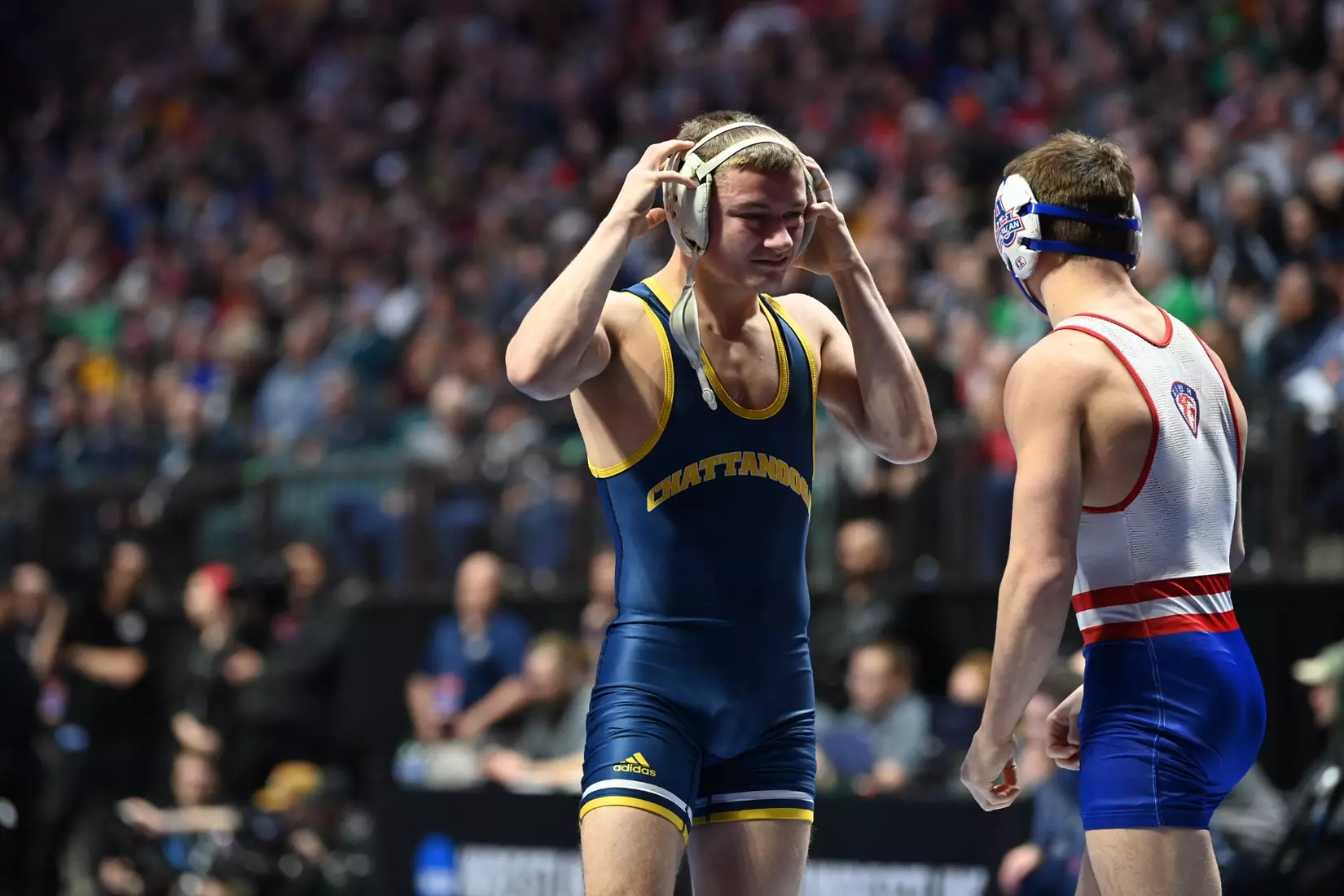 Brayden Palmer in action at the NCAA Wrestling Championships.