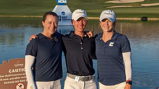 Coach Colette Murray, Dorota Zalewska & Asst. Coach Sarah Busey pose post-round at NCAA Championships