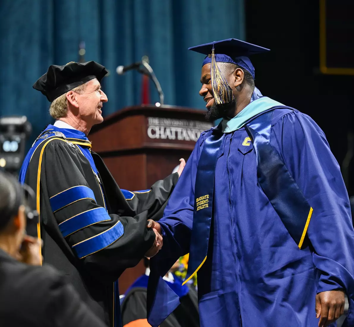 Students graduate during the Graduate school commencement ceremony, May 5, 2023 in McKenzie Arena.