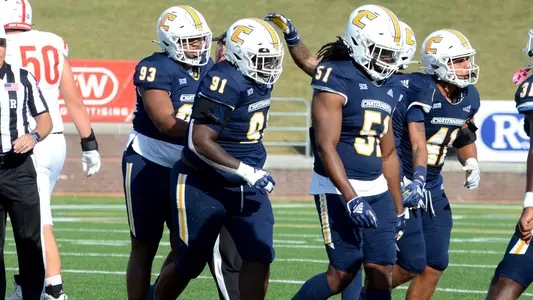 Montrell Henderson is congratulated leaving the field after fumble recover in win over VMI