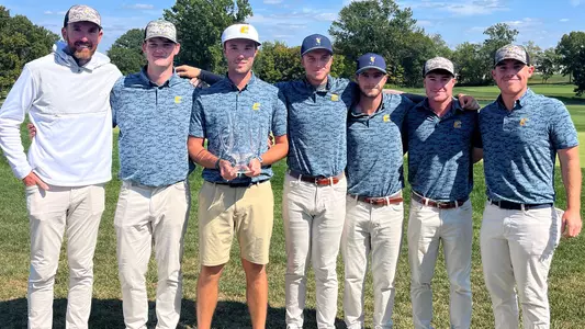 Bearcat Invite Team Champs (left-to-right): Coach Blaine Woodruff, Paul Conroy, Samuel Espinosa, Garrett Engle, Braedon Wear, John Houk & Asst. Coach Nick Robinson