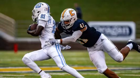 Alex Mitchell fly in on a Citadel ball-carrier in the comfortable win Saturday night