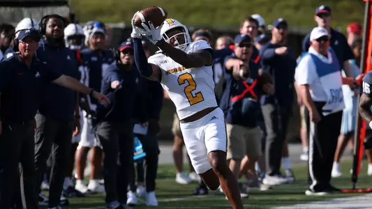 Jamoi Mayes makes an excellent catch beating coverage along the sideline at Samford