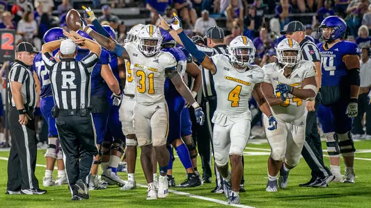 Defense celebrates the 1st takeaway of 2023 at North Alabama