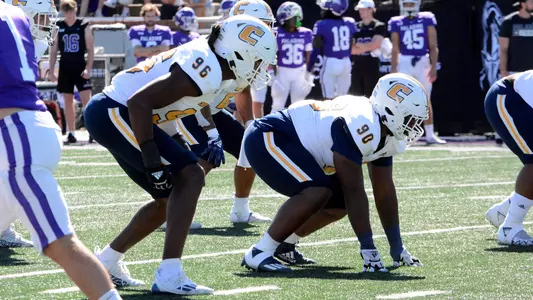 Chris Victor & E.J. Thomas await the snap in a dominating performance at Furman