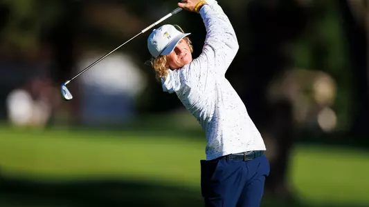 Camden Braidech is at the top of his swing in round one of the Cullan Brown Collegiate