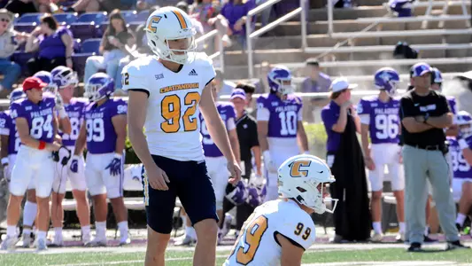 Jude Kelley prepares for the snap on another successful kick at Furman