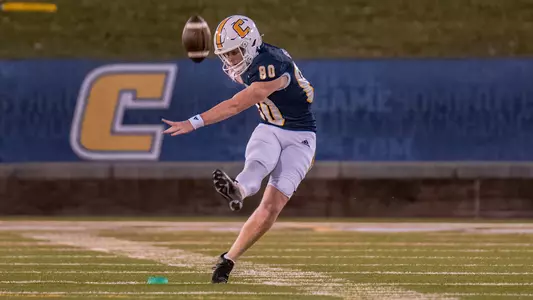 Gray Kelley delivers a powerful strike on kickoff duty vs Portland State