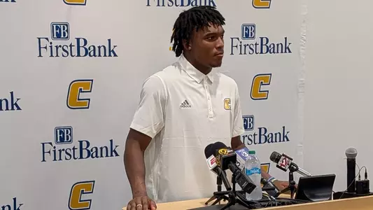 Chris Victor listens to a question from one of the Mocs media contingent during weekly press conference